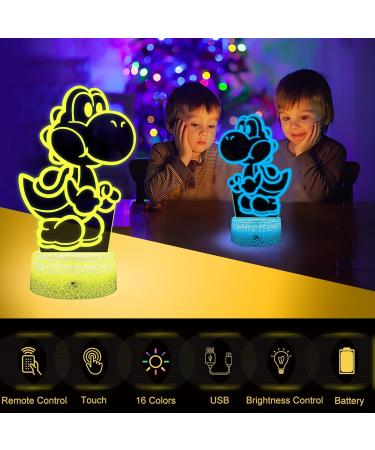 Eygerur Yoshi Night Light for Kids - 3D LED Illusion Lamp | 16 Colors Dimmable, USB Powered, Remote Control - Children's Room Decoration & Holiday Gift - Buy Online on SooperMarket.com