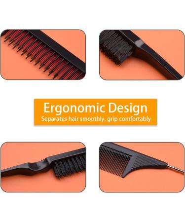 6 Pcs Hair Styling Comb Kit Teasing Comb Brush Set Includes Fluffy Hair Brush Bristle Parting Sleek Double Sided Edge Control Brush Triple Teasing Comb Fine Metal Rat Tail Comb for Man Women Professional Barber (Black) - Buy Online on SooperMarket.com