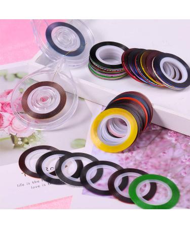 90-Pieces Nail Striping Tape Line Set - 30 Mixed Colors Rolls for DIY Nail Art with 2 Tape Dispensers - Buy Online on SooperMarket.com