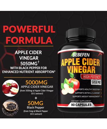 Apple Cider Vinegar Capsules 5050mg with Black Pepper Extract - 90 Capsules | Supports Weight Management, Digestion, Detox & Immune | 3 Months Supply - Buy Online on SooperMarket.com