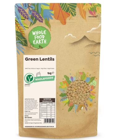 Wholefood Earth Green Lentils 1 kg | GMO Free | Natural | High Fibre | High Protein 1kg