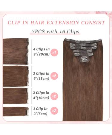 Vlasy Copper Brown Clip in Hair Extensions 14 Inch - Seamless Natural Human Hair Weft Extensions for Women - Buy Online on SooperMarket.com
