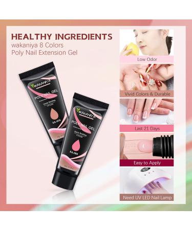 Wakaniya Poly Gel Nail Kit - 8 Colors for Fast Nail Extensions & Design | Starter-Friendly | Clear White Nude Pink 120ml - Buy Online on SooperMarket.com