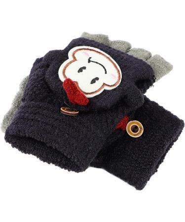 Kids Cute Cartoon Monkey Knitted Mittens - Warm Convertible Thermal Gloves for Children 3-8 Years - Dark Blue - Buy Online on SooperMarket.com