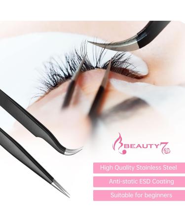 Beauty7 Curved Eyelash Extension Tweezers - Precision Bent Stainless Steel with Case | Ideal for Professional Use - Buy Online on SooperMarket.com