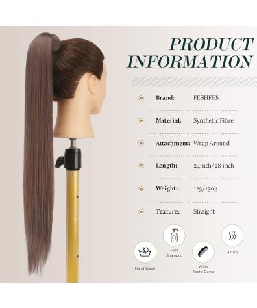 FESHFEN Straight Long Wrap Around Ponytail Extension 28 Synthetic Hair Clip in Hairpiece - Light Golden Brown (Pack of 1) - Buy Online on SooperMarket.com