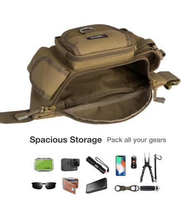 Piscifun Adjustable Waist Fishing Tackle Bag | Portable Water-Resistant Fanny Pack | Multi-function Outdoor Fly Fishing Storage | Small Bag in Khaki - Buy Online on SooperMarket.com