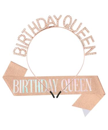 Didder Birthday Crowns for Women  Rose Gold Birthday Queen Sash & Birthday Tiara Set  Birthday Tiara for Women Birthday Crown Princess Crown Birthday Girl Headband Happy Birthday Accessories Birthday Queen Rose Gold