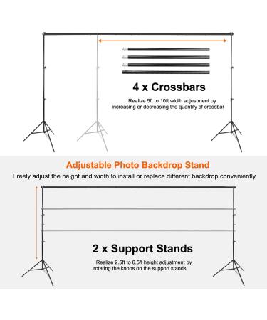 Adjustable 10Ft Wide Backdrop Stand Kit with Clamps and Carry Bag - Photo Video Studio Background Support System 6.5X10Ft - Buy Online on SooperMarket.com