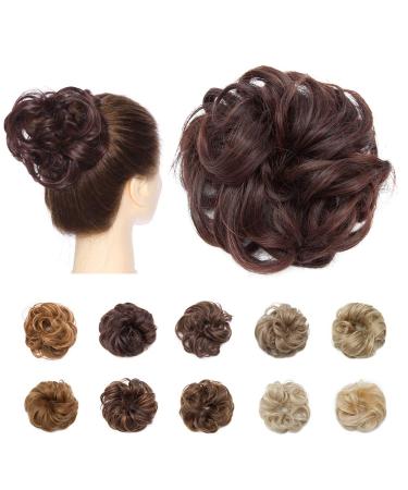 Updo Ponytail Hair Extensions Natural Black & Dark Auburn Messy Hair Scrunchies Hair Bun Extensions Curly Wavy Hairpieces for Women Hair Accessories 25 g Natural Black & Dark Auburn