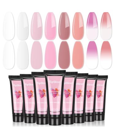 TopDirect Poly Gel Nail Gel 8 * 15 ml Poly Nail Extension Gel White Pink Nude Thermal Changing Nail Thickening Builder Gel Acrylic Nail Set Nail Art Gift for Women Natural