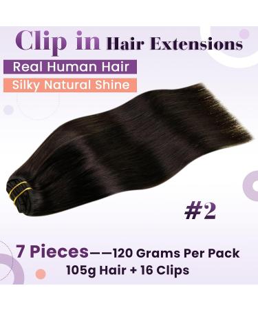 Shop Laavoo Dark Brown Real Hair Extensions - 50cm Clip In Remy 7PCs 105g for Effortless Volume - Buy Online on SooperMarket.com