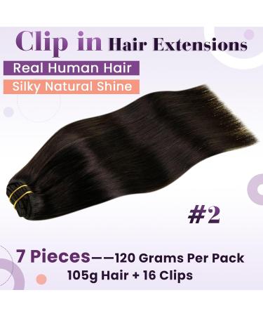 LAAVOO 135G Real Hair Extensions - Dark Brown Clip-In Tresses 50cm Length Remy Hair - 7pcs #2 - Buy Online on SooperMarket.com