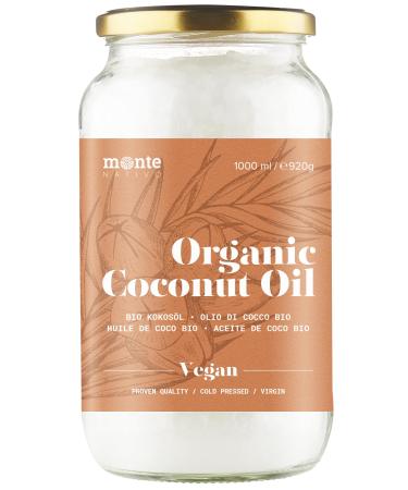 Organic Coconut Oil MonteNativo - 1000ml (1 liter) - Premium 100% natural 1st Cold Pressing Raw Food Quality - For Cooking Roasting and Baking For Hair and Skin 1 l (Pack of 1)