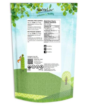 Organic Red Quinoa 5 lbs - Non-GMO, Whole Grain, Sproutable, Kosher, Vegan - Rich in Protein & Essential Amino Acids - Quick-Cooking Sirtfood Bulk - Ideal Rice & Pasta Replacement - Buy Online on SooperMarket.com