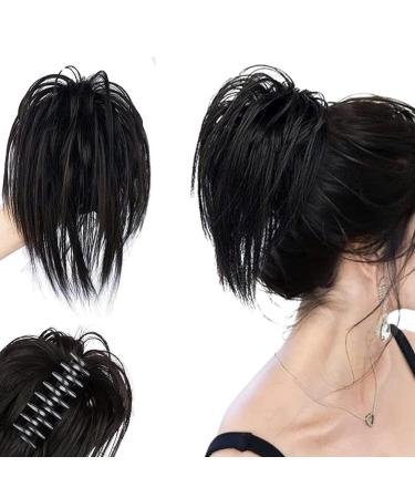 Clip on Ponytail for Woman 8 Teeth Claw Messy Bun Makeup Ponytail Extension Synthetic Fiber Stylish Clip in Claw Hair Washable Hairpiece for Photography Black