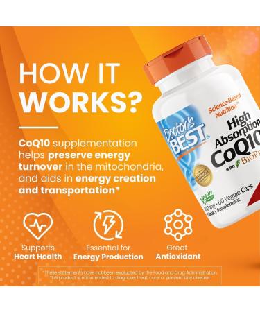 Dr Best's High Absorption CoQ10 with BioPerine Vegan Gluten Free Naturally Fermented Heart Health & Energy Production 100 mg 60 Veggie Caps - Buy Online on SooperMarket.com