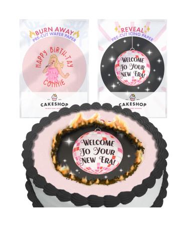 Cakeshop Taylor Swift Burn Away Edible Cake Topper Pack | 1 x Icing sheet & 1 x Wafer Sheet | Taylor Swift Era Birthday Theme | Personalise With Your Custom Name & Text | Choose Shapes & Sizes Prime