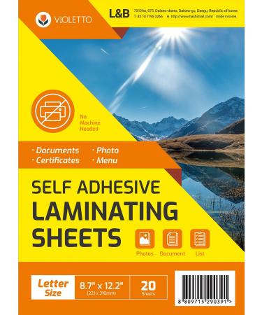 VIOLETTO (20 Sheets) Self Adhesive Laminating Sheets, Self-Seal, No Machine Needed, self Sealing, 8.5 x 11 Inch