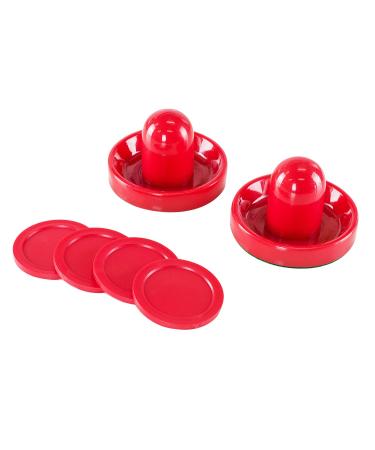 Super Z Outlet Light Weight Air Hockey Red Replacement Pucks & Slider Pusher Goalies for Game Tables, Equipment, Accessories (2 Striker, 4 Puck Pack)