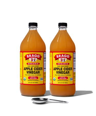 Bragg Organic Apple Cider Vinegar With the Mother USDA Certified Organic  Raw, Unfiltered All Natural Ingredients, 32 Fl Oz W/Measuring Spoon, 2 Pack