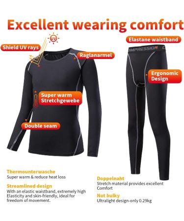 Linlook Kids Thermal Underwear Set - Breathable Winter Sports Gear | Long-Sleeved Top & Long Underpants for Ski & Football (Size 24 Black) - Buy Online on SooperMarket.com