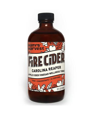 Hany's All Natural Carolina Reaper Fire Cider Tonic with Raw Unfiltered Apple Cider Vinegar, Honey, Lemon, Yellow Onion, Garlic, Ginger, Horseradish, Cayenne Pepper, Turmeric, Carolina Reaper 16 oz Carolina Reaper 16 Fl Oz