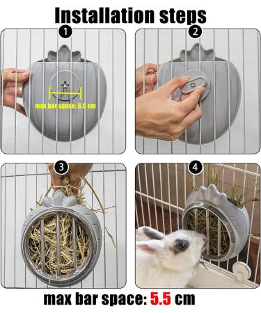Small Animal Hay Feeder - Chew-Proof ABS Body with Stainless Steel Grid - Ideal for Rabbits, Guinea Pigs, Chinchillas - 20x16x10cm Gray - Buy Online on SooperMarket.com