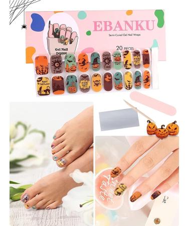 EBANKU Halloween Gel Nail Polish Strips - 20 Stickers for Pumpkin Witch Nail Designs with Nail File Stick - UV/LED Lamp Required - Buy Online on SooperMarket.com