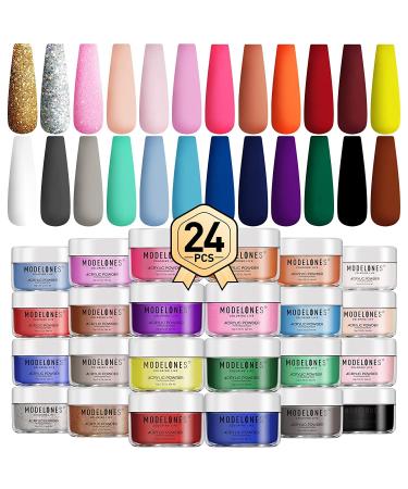 Modelones Acrylic Powder Set 24 Color Princess Charming  Colored Acrylic Nail System Nail Art Powder for Nail Extension French Nails 3D Flowers  Medium Drying  No Nail Lamp Needed A9-PRINCESS CHARMING