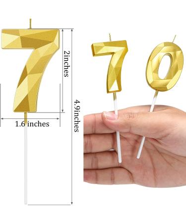 70th Birthday 3D Diamond Shape Number 70 Candles - Gold Happy Birthday Cake Topper for Wedding Decoration & Theme Parties - Buy Online on SooperMarket.com