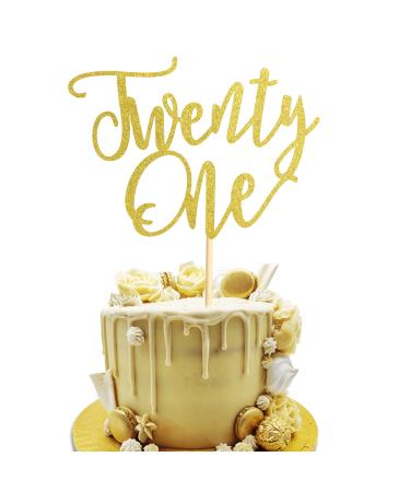 Arthsdite 1Pc Twenty One Cake Topper - 21st Happy Birthday Cake Decorations 21 Birthday Party Decor Wedding Anniversary Party Decorations - Gold Glitter