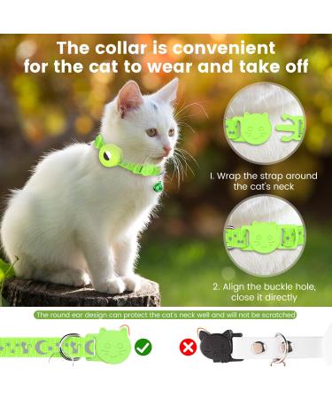 Airtag Cat Collar with Holder & Bell | Reflective Safety Neck Band for Kittens & Puppies - Green - Buy Online on SooperMarket.com