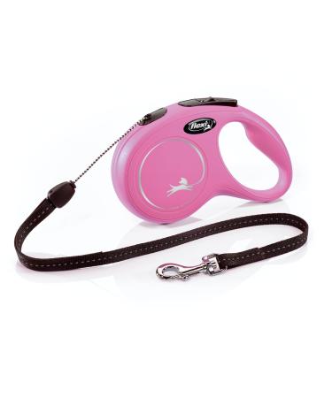 Flexi classic insertional dog leash ergonomic durable and free of tangling for dogs up to 11.8 kg 4.8 m small pink pink small - 16 ft