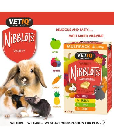VETIQ Nibblots Treats for Small Animals Variety (4x30g) Rabbit Food Guinea Pig Food Hamster Food Gerbil Food Rat Food Healthy Treats for Skin and Coat - Buy Online on SooperMarket.com