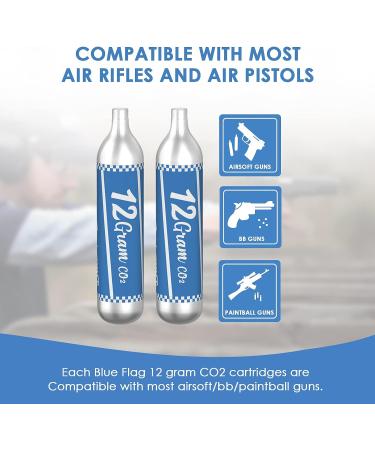 BLUE FLAG 12-Gram CO2 Cartridges - 10 Pack for Pellet, BB, and Airsoft Guns - Buy Online on SooperMarket.com