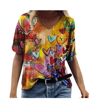 Cute T Shirts for Women Women's World Map Graphic Printed Blouse Short Sleeve Tunics Elegant Casual T-Shirt Summer Tops for Women - Yellow XX-Large