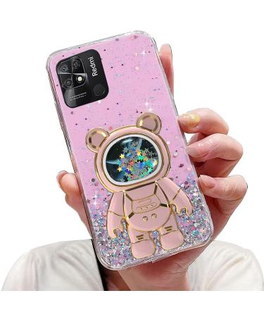 Tivenfezk Nadoli for Xiaomi Redmi 10c Treibsand B r Astronaut Hidden Stand Shell caricature glitter astronaut stand soft silicone bling cell phone case transparent protective cover xiaomi redmi 10c pink