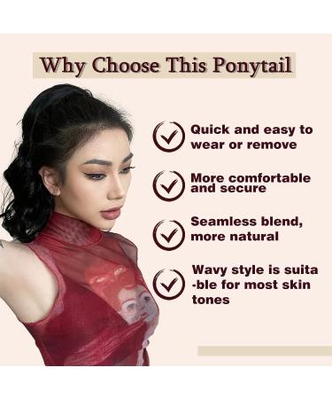 AISI BEAUTY 14 Short Curly Wavy Black Ponytail Extension | Synthetic Drawstring Ponytail for Women | Natural Looking Wavy Ponytail - Buy Online on SooperMarket.com