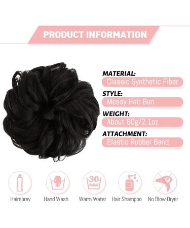 Vlasy Messy Bun Hair Piece 1B# 60g | Curly Wavy Scrunchies Extension for Women | Synthetic Chignons Updo Hairpiece Accessories for Girls - Buy Online on SooperMarket.com