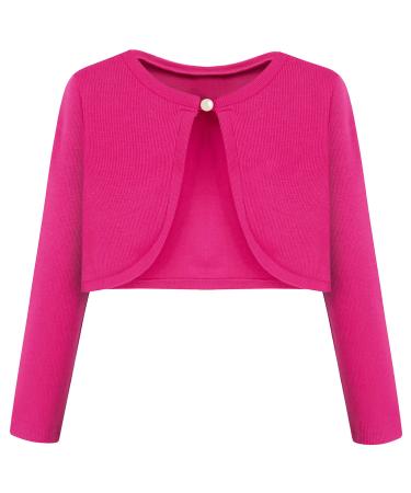 BONNY BILLY Girls Cardigan Long Sleeve Knitted Cotton Bolero Shrug Kids Clothing 7-8 Years Hot Pink