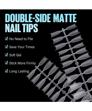 TOMICCA Long Oval French Edge Nail Tips - 240pcs Clear Matte False Nails for Acrylic Extensions | Half Cover Artificial Nails in 15 Sizes - Salon Quality - Buy Online on SooperMarket.com