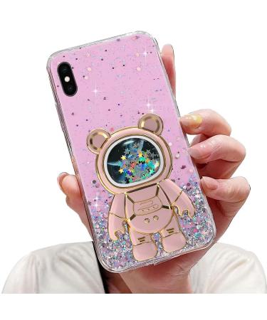 Tivenfezk Nadoli for iPhone XS Max Treibsand B r Astronaut Hidden Stander Shell caricature glitter astronaut stand soft silicone bling mobile phone case transparent protective cover iphone xs max pink