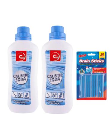 Drain and Plug Unblocker Effectively Removes Blockages Liquid Cleaner for Blocked Drain Pipes in Sinks or Shower Traps -2 x 350ml & 12 Pack Drain Sticks
