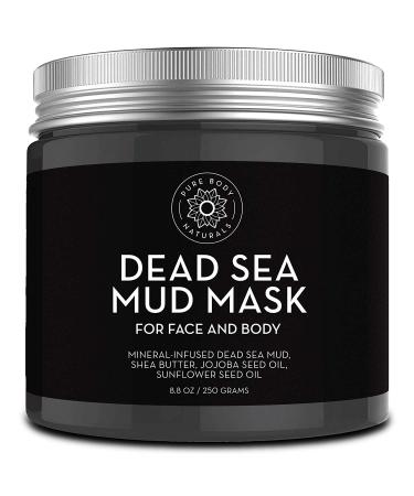 Pure Body Naturals Dead Sea Mud Mask - Face Mask and Body Mud for Acne, Blackheads, and Oily Skin - Facial Self Care for Men and Women - Minimize Pores with Deadsea Mud, Clay, Charcoal - 8.8 Ounce