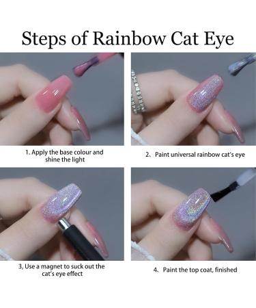 Universal Rainbow Cat Eye Gel Nail Polish Glitter Holographic Gel Polish Colourful Laser Sparkle Shiny Nail Polish Long Lasting Soak-Off Gel Magnetic Nail Polish (Rainbow) - Buy Online on SooperMarket.com