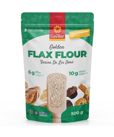 CanMar Golden Flax Flour Fiber-Rich from Flax Seeds (500g) with Protein Omega 3-6 Calcium - Gluten-Free Nut-Free Non-GMO - Breakfast Essentials for Pancakes Breads Cookies & More