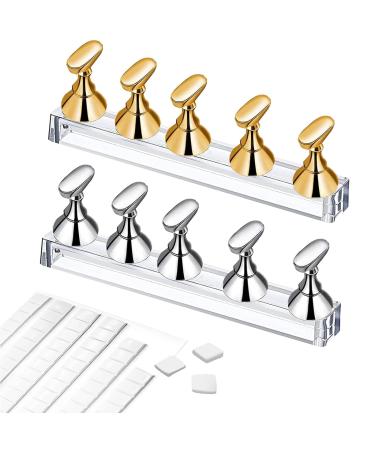 Acrylic nail display stand training fingernail display stand nail tip holder for false nail tip manicure tool salon DIY manicure tool 2er set (gold and silver)