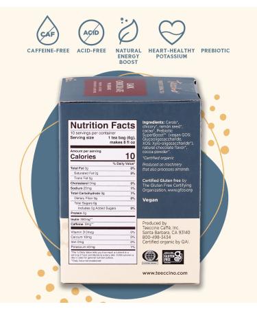 Buy Teeccino Organic Dark Chocolate Herbal Tea - Caffeine Free Prebiotic - 10 Tea Bags (60g) - Buy Online on SooperMarket.com