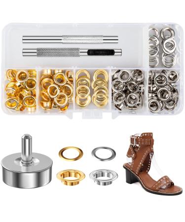 100 Sets 1/4 Inch Tiny Grommets Eyelets for Clothing, Eyelets for Paper Crafting, Eyelet Tool for Leather Craft, Belts, Bags, Shoes (Silver, Gold)